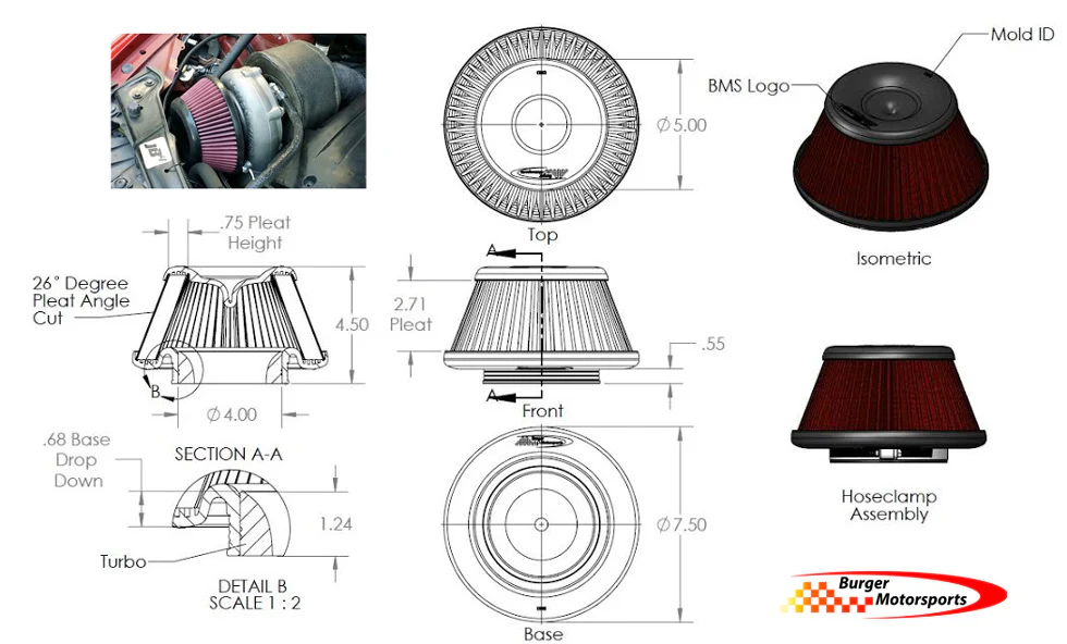 BMS Silicone Single Turbo Filter for 4" Turbo Inlet - Image 8